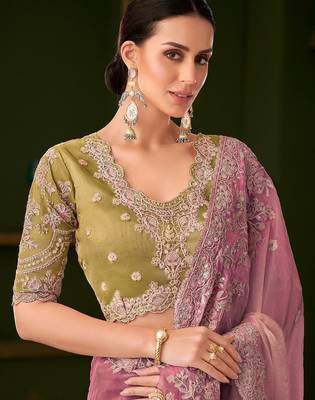 Mauve embellished festive wear with matching blouse 3