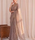 Beige embellished embroidered tissue designer saree