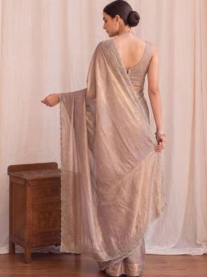 Beige embellished embroidered tissue designer saree 2