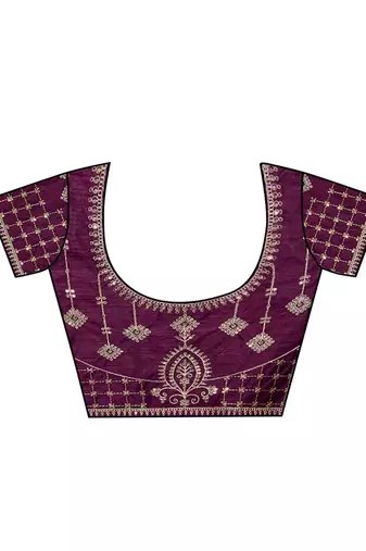 Purple embellished embroidered poly georgette heavy work saree