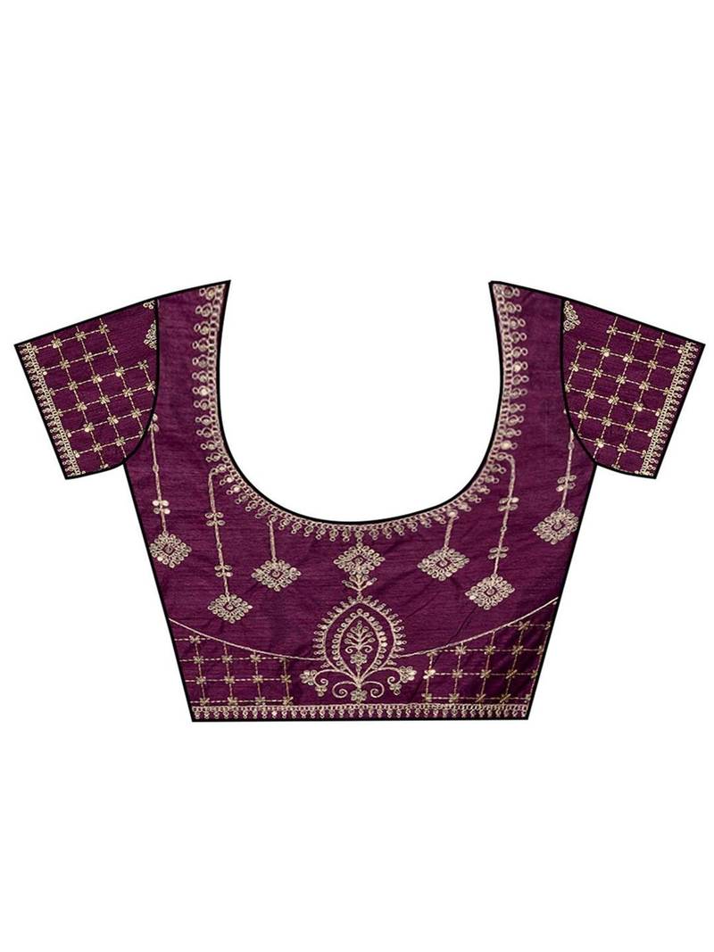 Purple embellished embroidered poly georgette heavy work saree