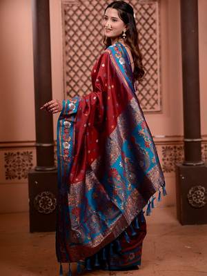 Red classic indian silk rich woven pallu design sarees 2
