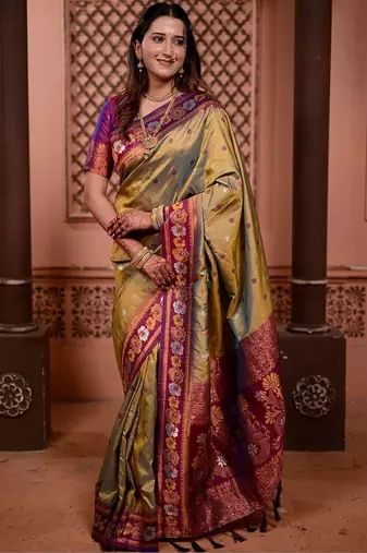 Green classic indian silk rich woven pallu design sarees
