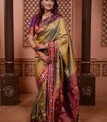 Green classic indian silk rich woven pallu design sarees
