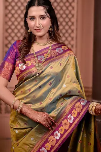Green classic indian silk rich woven pallu design sarees