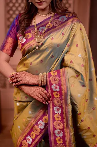 Green classic indian silk rich woven pallu design sarees