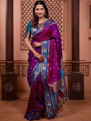 Purple classic indian silk rich woven pallu design sarees 1