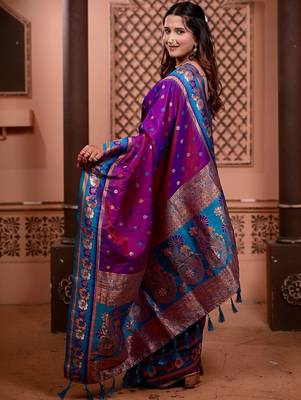 Purple classic indian silk rich woven pallu design sarees 2