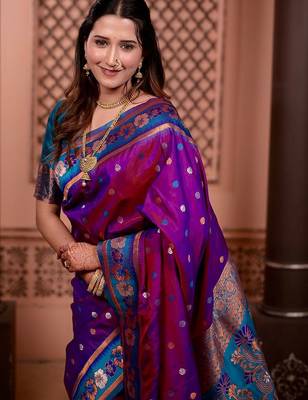 Purple classic indian silk rich woven pallu design sarees 3