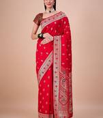 Red woven design zari banarasi saree with unstitched blouse