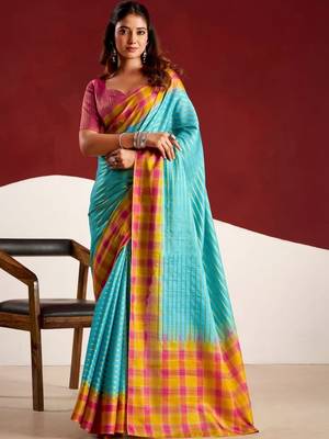 Blue woven design tussar sarees blouse piece 1