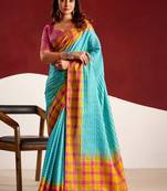 Blue woven design tussar sarees blouse piece