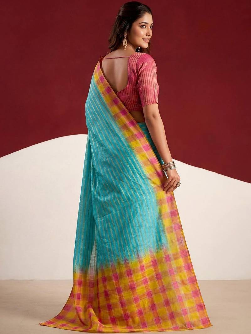 Blue woven design tussar sarees blouse piece