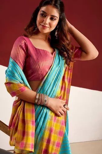 Blue woven design tussar sarees blouse piece