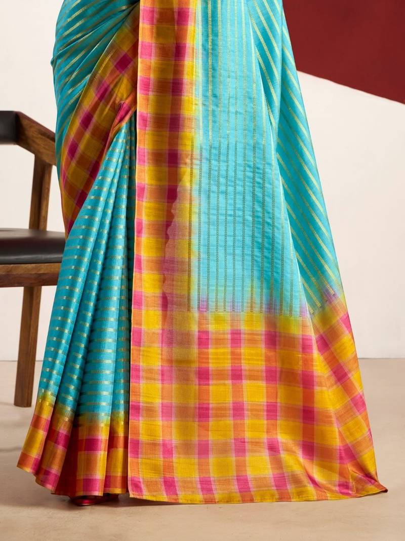 Blue woven design tussar sarees blouse piece