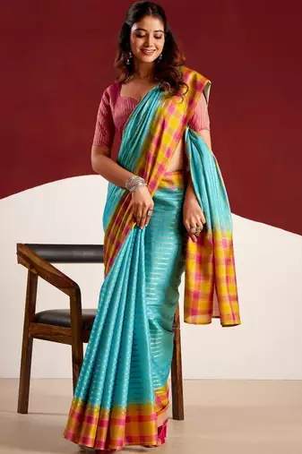 Blue woven design tussar sarees blouse piece