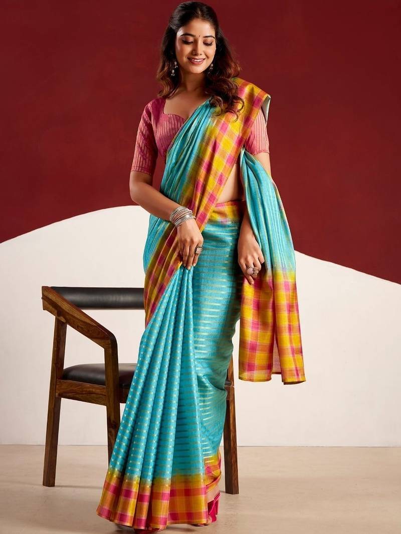 Blue woven design tussar sarees blouse piece