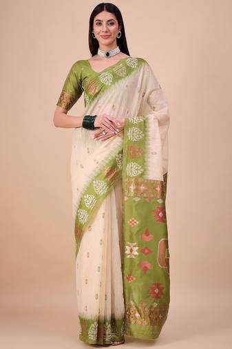 Off white woven design zari banarasi saree