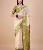 Off white woven design zari banarasi saree