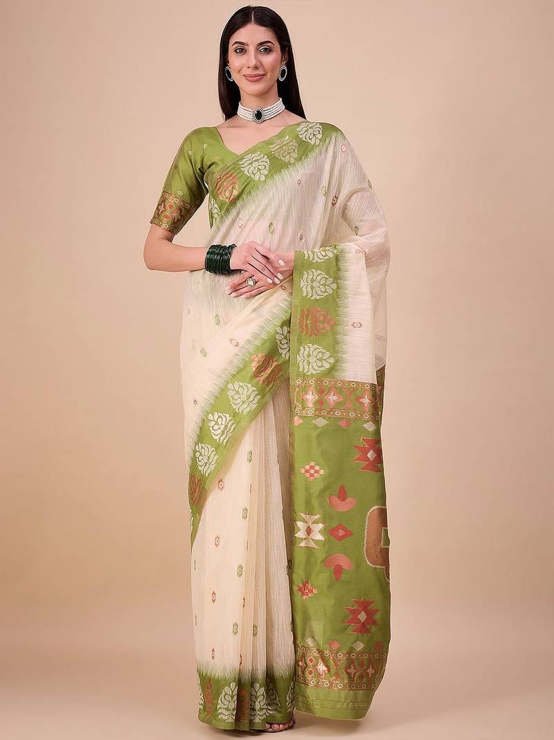 Off white woven design zari banarasi saree