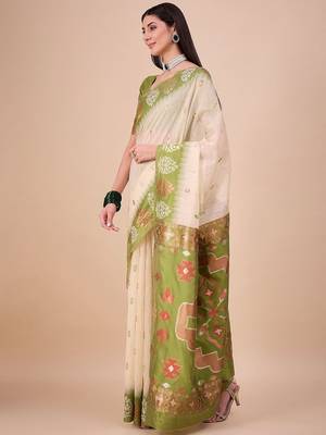 Off white woven design zari banarasi saree 2