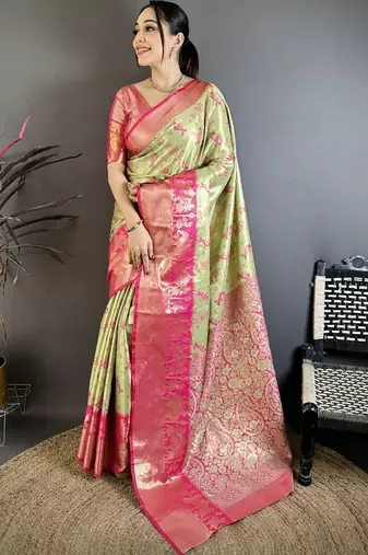 Green woven design kanjeevaram sarees with blouse piece