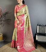 Green woven design kanjeevaram sarees with blouse piece