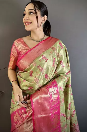Green woven design kanjeevaram sarees with blouse piece