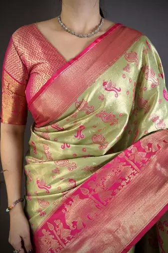 Green woven design kanjeevaram sarees with blouse piece