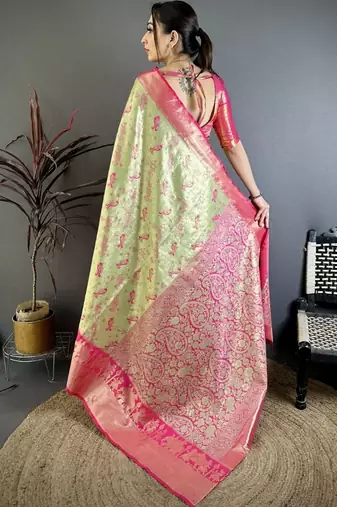 Green woven design kanjeevaram sarees with blouse piece