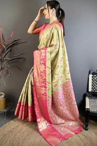 Green woven design kanjeevaram sarees with blouse piece