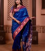 Navy blue classic indian silk rich woven pallu design sarees