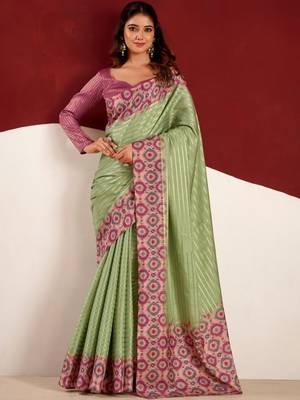 Green woven design tussar sarees blouse piece 1