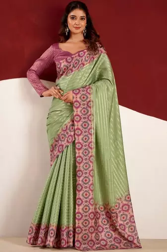 Green woven design tussar sarees blouse piece