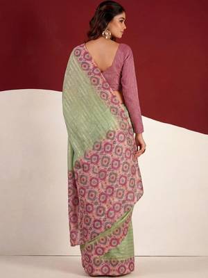 Green woven design tussar sarees blouse piece 2