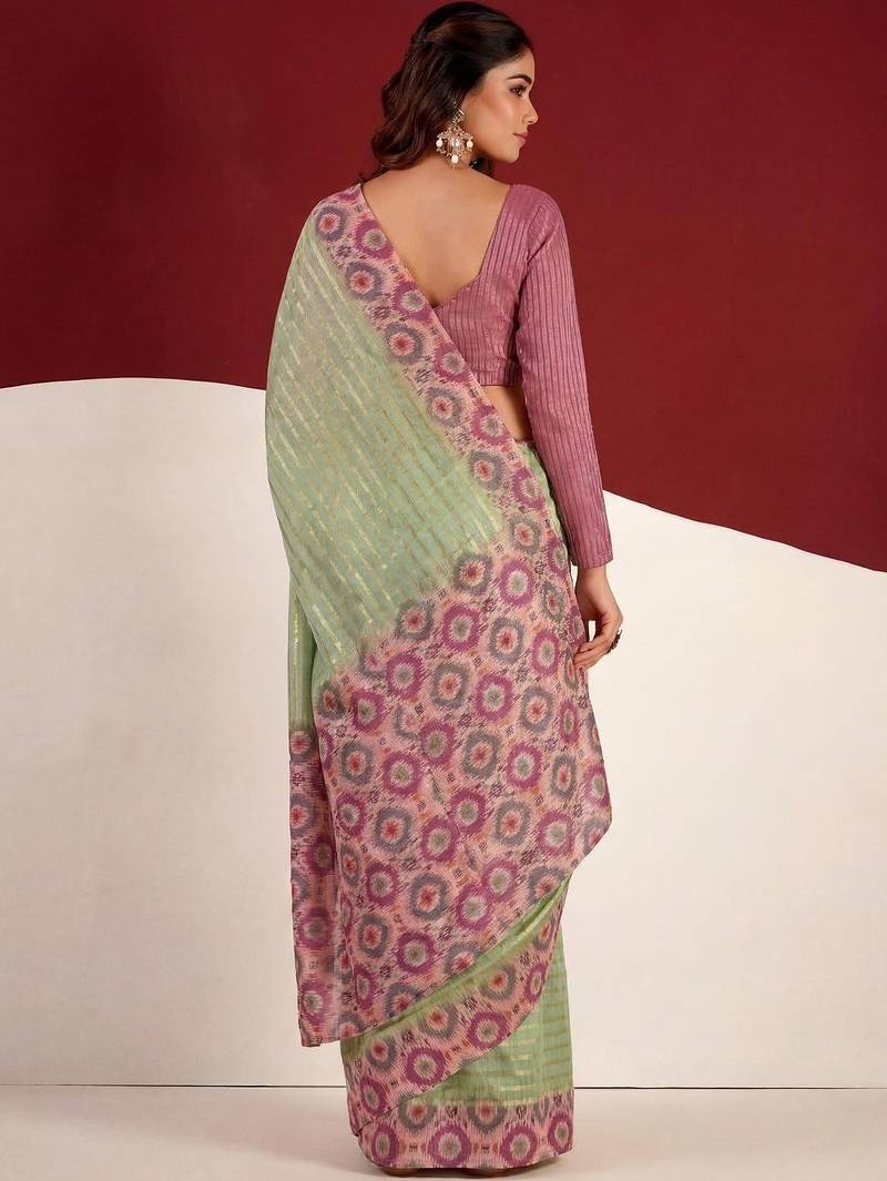 Green woven design tussar sarees blouse piece