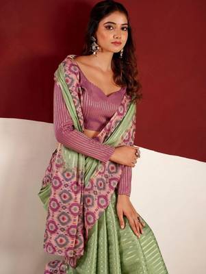 Green woven design tussar sarees blouse piece 3
