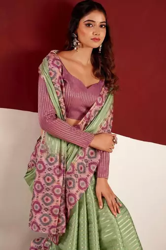 Green woven design tussar sarees blouse piece