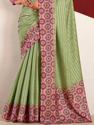 Green woven design tussar sarees blouse piece 4