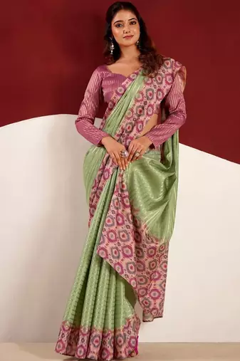 Green woven design tussar sarees blouse piece