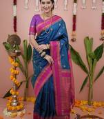 Sea green luxurious silk rich woven pallu design sarees