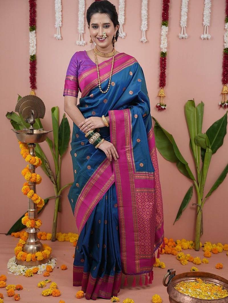 Sea green luxurious silk rich woven pallu design sarees