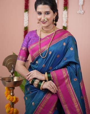 Sea green luxurious silk rich woven pallu design sarees 2