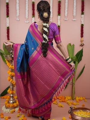 Sea green luxurious silk rich woven pallu design sarees 3