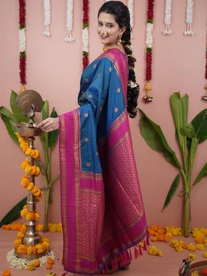 Sea green luxurious silk rich woven pallu design sarees 4