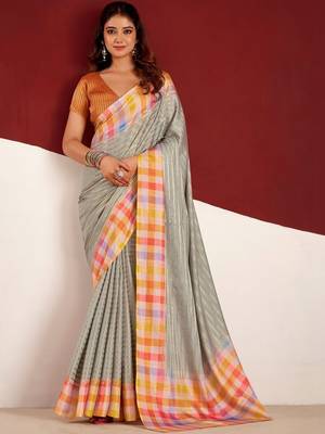 Grey woven design tussar sarees blouse piece 1