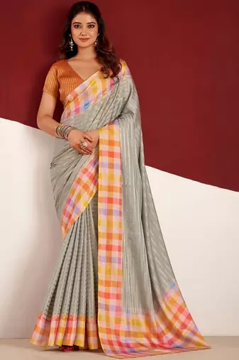 Grey woven design tussar sarees blouse piece