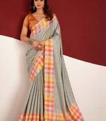 Grey woven design tussar sarees blouse piece