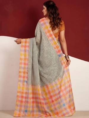 Grey woven design tussar sarees blouse piece 2