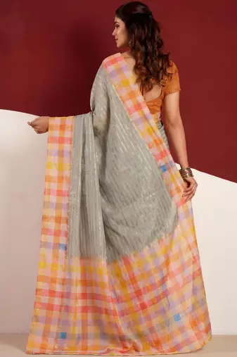 Grey woven design tussar sarees blouse piece